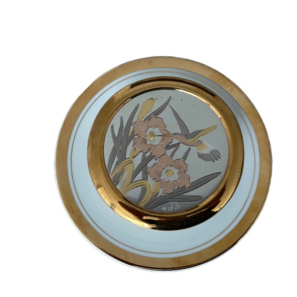 The Art of Chokin 24KT Gold-Edged Trinket Box/Plate Hummingbird Set 3 Pcs - Picture 5 of 7